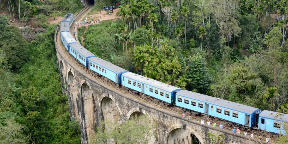 Kandy to Ella train journey through tea plantations and hill country Sri Lanka