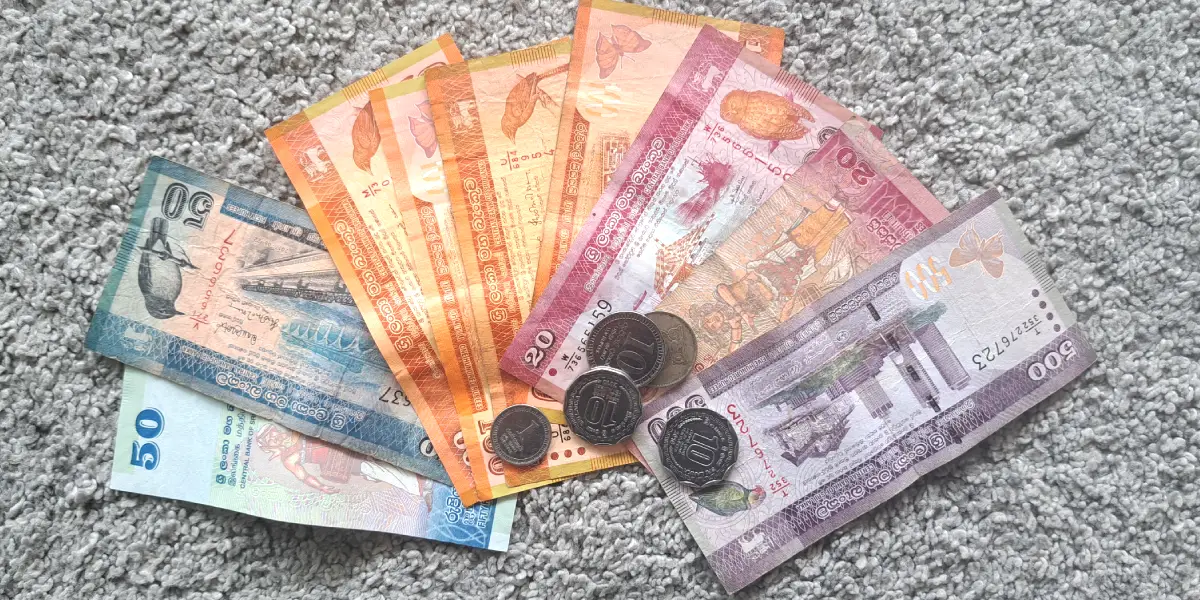 Sri Lankan Rupee banknotes and coins local currency for travellers visiting Sri Lanka