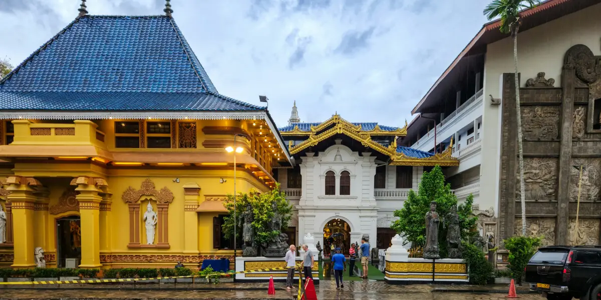 Tourists are exploring ancient temple in Sri Lanka